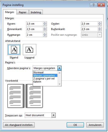 Als je document meerdere secties bevat en je hebt meerdere secties geselecteerd, wordt het nieuwe margetype toegepast op alle secties die je hebt geselecteerd.