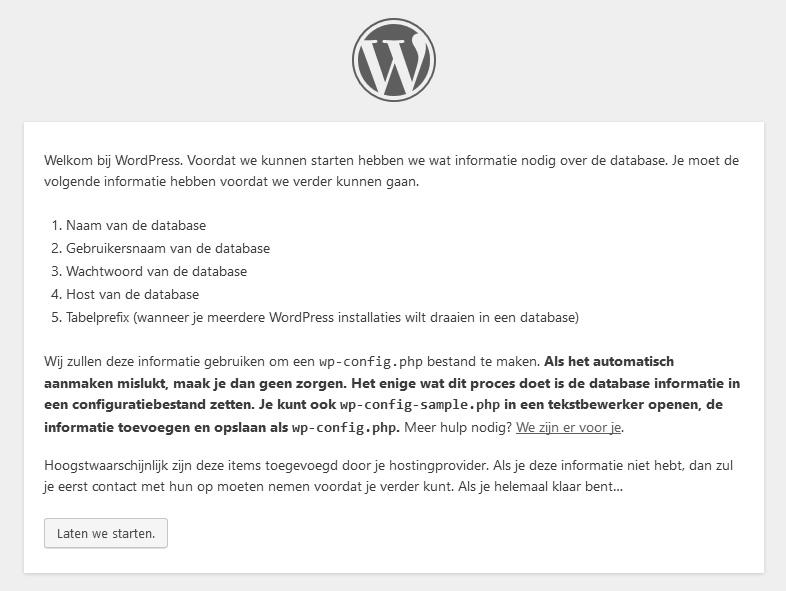 22 WordPress Krijg je deze melding niet, maar een melding dat je handmatig een configbestand moet aanmaken,