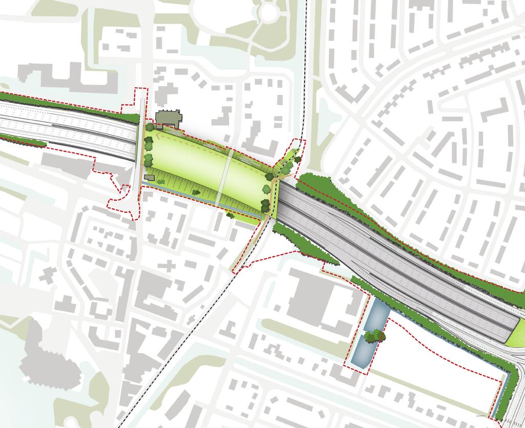 Groepsgewijze groenstructuur Amsterdamseweg op kap doorzetten voor doorzichten richting kap Oplossing hoogteverschil kap - Oude Dorp op meer stedelijke manier