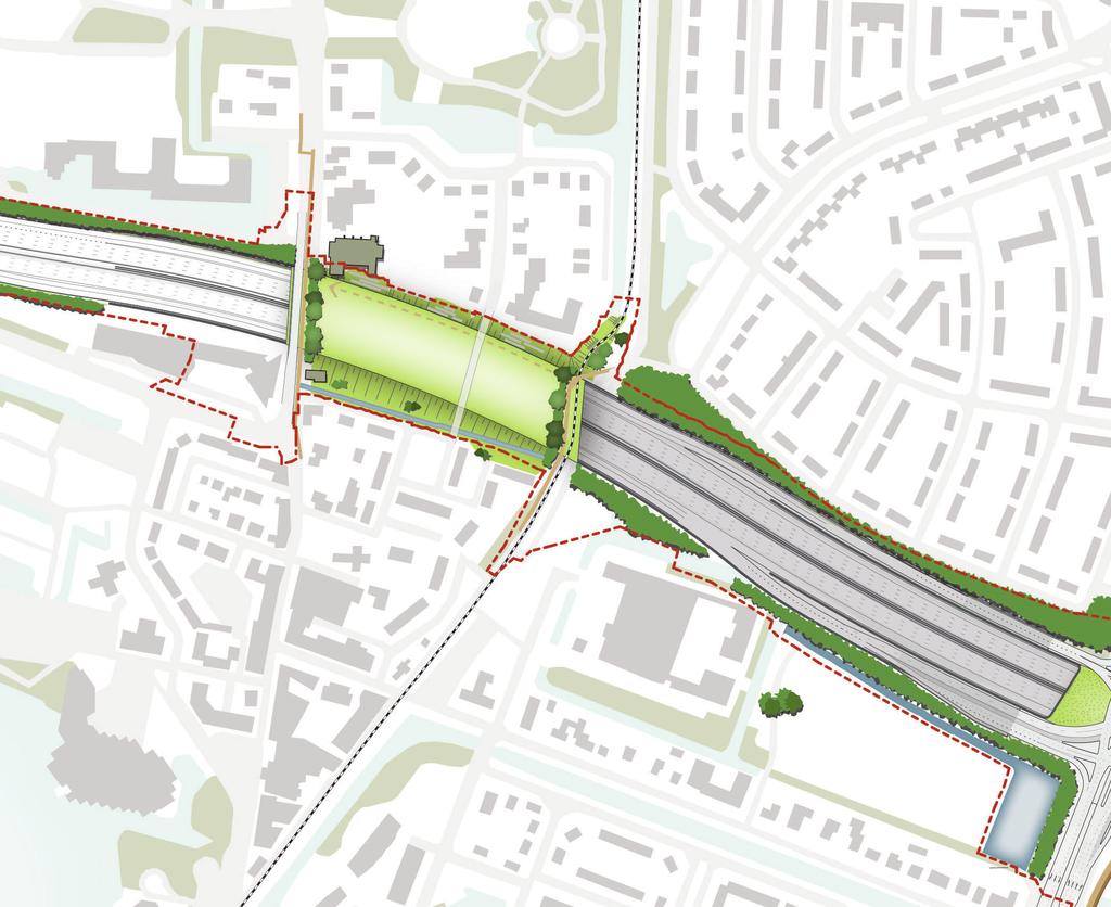 als park Doorgaande (wandel)verbinding realiseren tussen noorden en zuiden Oude Dorp Nieuwe watergang (verlegd) kan fungeren als voorkant park Groepsgewijze