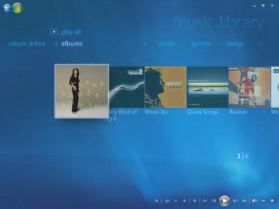 Muziekbestanden afspelen in Muziek Wanneer u Windows Media Center voor het eerst opent, selecteert u Muziek en klikt u op muziekbibliotheek.