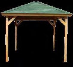 Het prieel vierkant Ibis bestaat uit: Staanders 9x9 cm, dakbeschot 1,7 cm geschaafd en geploegd, dakconstructie