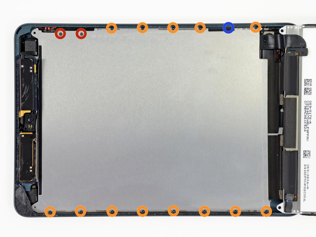Stap 48 LCD Shield Plate Verwijder de volgende schroeven waarmee het
