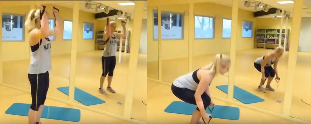 Oefening 3: Squat en sholderpress Met deze oefening train je de benen, billen, armen en schouders.