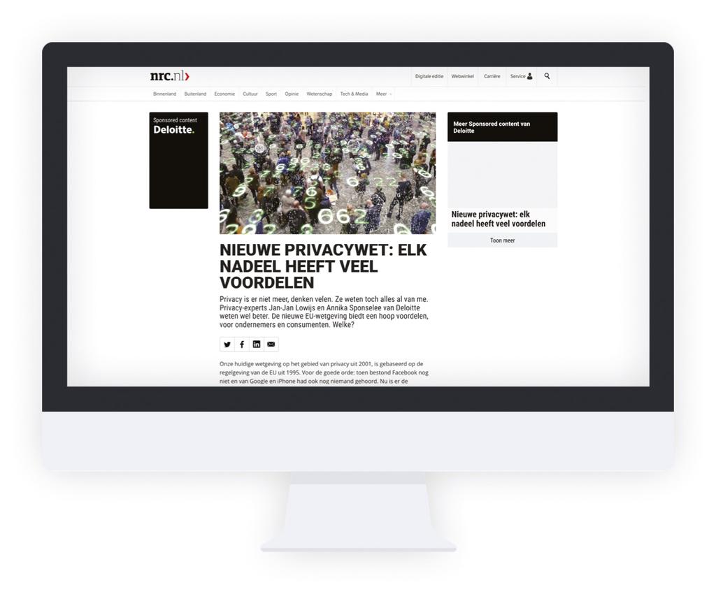 Tarieven 07 Branded Content NRC Branded Content ontwikkelt, met respect voor de lezer en met de doelstellingen van opdrachtgevers als uitgangspunt, unieke en relevante