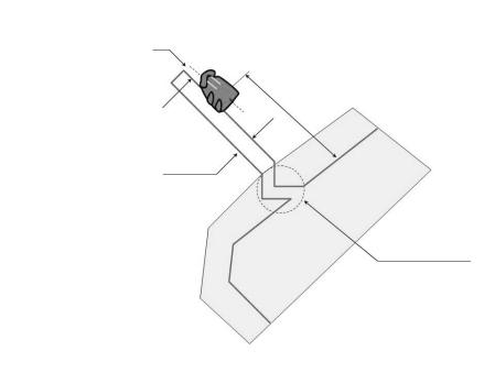 De onderlinge afstand van de draden die naar het laadstation leiden en weer terug naar het gazon is 26 cm. Gezien vanuit het gazon, plaats het laadstation op de rechtse draad van de smalle doorgang.