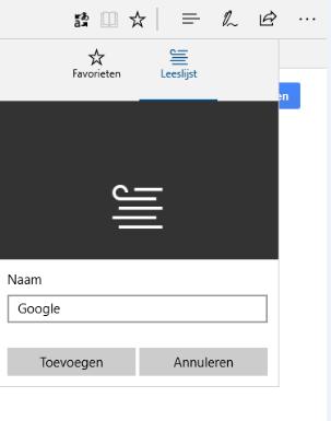 of de website in je leeslijst bewaren Indien bij het weergeven van een website opgelicht is, dan kan deze website in leesweergave bekeken worden. Is voor de meeste websites niet mogelijk.