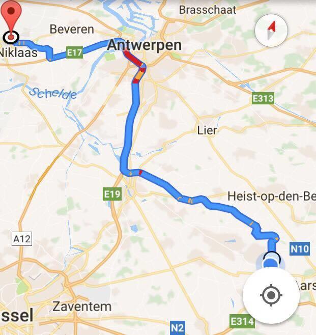 4 Houd links aan, rij door op de E17 en volg de borden Gent/Sint-Niklaas. 5 Neem afslag 15a-Haasdonk en voeg in op de Bergstraat/de N485 richting Haasdonk. 6 Voeg in op de Bergstraat/de N485.