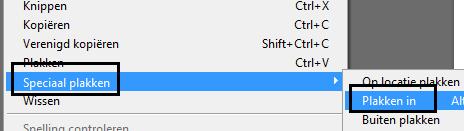 Maak een rechthoek op de display van je Smartphone. Selecteer in het menu Bewerken de optie Speciaal Plakken, vervolgens Plakken In (Paste into).