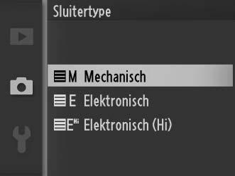 Sluitertype Selecteer het sluitertype dat wordt gebruikt in de fotostand (0 27).