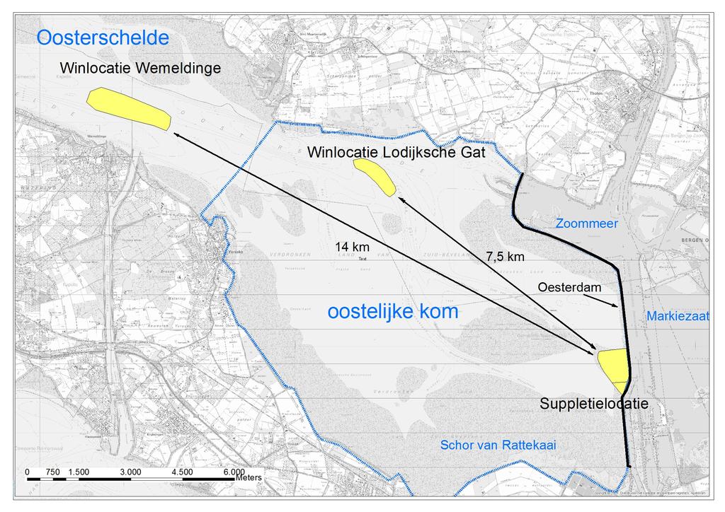 Afbeelding 1.1. Ligging onderdelen van het plangebied. Toponiemen en Natura 2000gebieden 1.3. Plangebied 1.3.1. In het plangebied Het project Veiligheidsbuffer Oesterdam kan ingedeeld worden in twee zones: zandwingebieden met de transportweg en het suppletiegebied.
