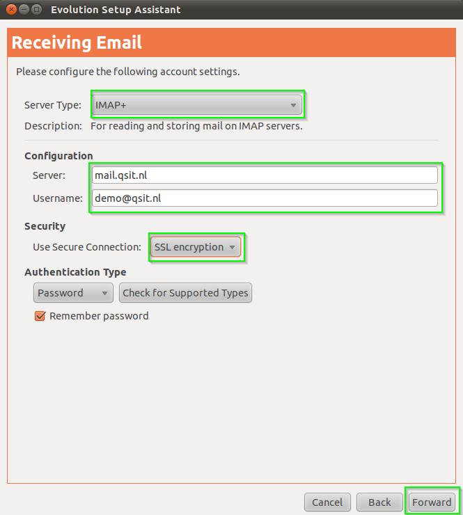 Zet Server Type op IMAP+. Vul bij Server in: mail.qsit.