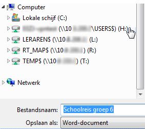 7 In de praktijk Als u op uw thuiscomputer in Word werkt, kunt u het bestand opslaan in een map op een van de schijven van het schoolnetwerk.