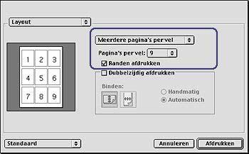 Hoofdstuk 6 3 In de vervolgkeuzelijst, klikt u op Meerdere pagina's per vel. 4 Selecteer in de vervolgkeuzelijst Pagina's per vel het aantal pagina's dat u op elk vel papier wilt laten verschijnen.