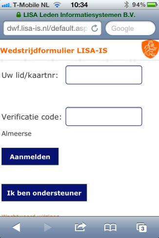 Stap 11: log in met je lid- of kaartnummer Log in met je lidnummer of scheidsrechterskaartnummer. Voer je lid- of kaartnummer in.