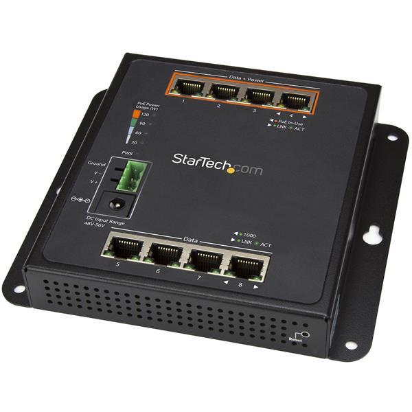 8 poorts (4 PoE+) Gigabit ethernet switch - managed - wandmonteerbaar met toegang voorzijde Product ID: IES81GPOEW U kunt uw netwerk eenvoudig bedienen of schalen met deze gigabit Ethernet switch,