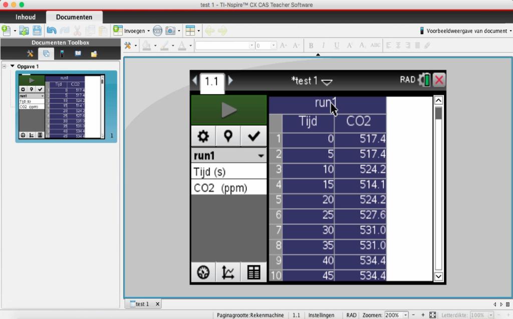 De kunst is om de data van het grafisch rekentoestel over te brengen in Excel. Open eerst de TI-Nspire Software.