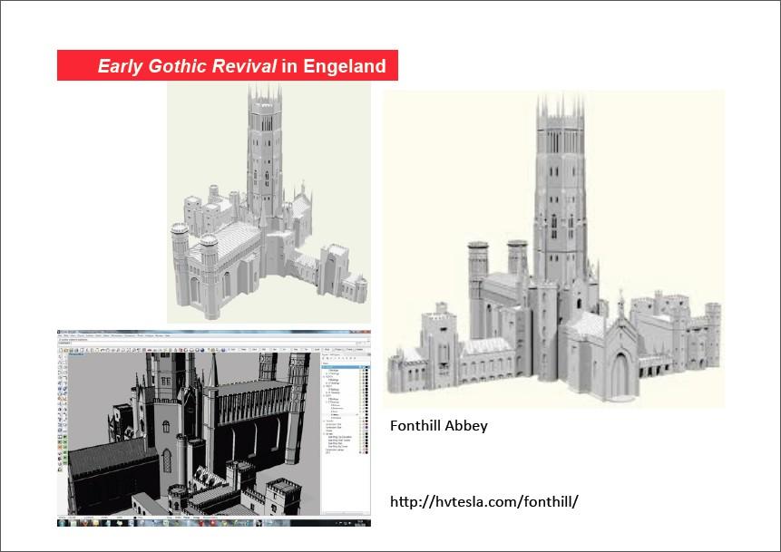 Neogotiek 1 Een voorbeeld van Fonthill Abbey gereconstrueerd in een computerprogramma.