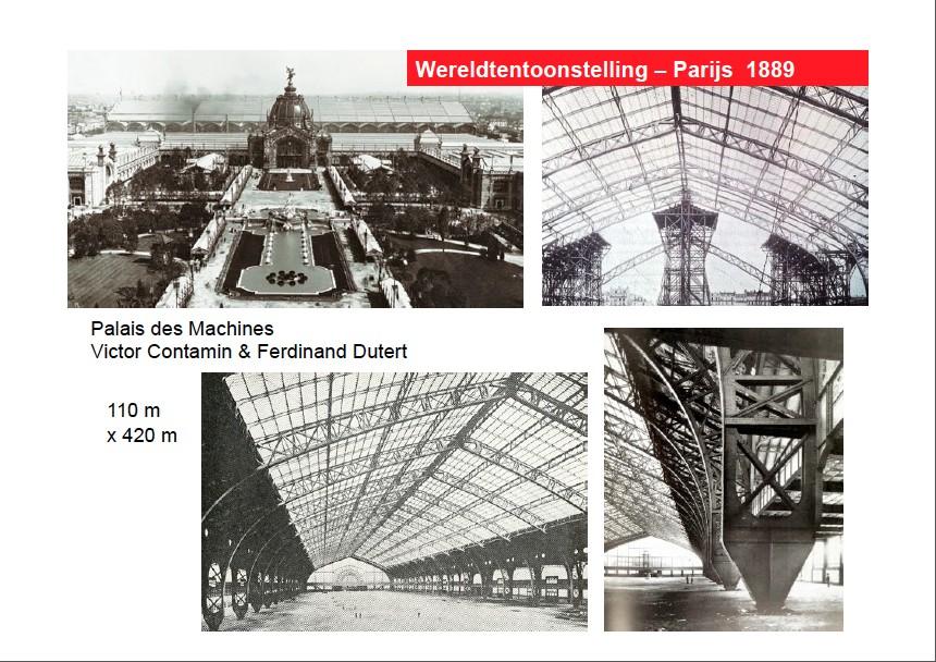 Van Eclecticisme tot Wolkenkrabber en Art Nouveau. 1889 Palais des Machines door Contamin&Dutert. Had een inkomhal met een gevel in steen.