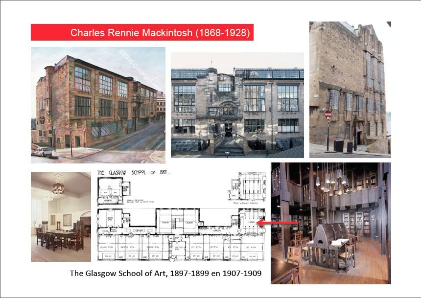 Art Nouveau en Avant-Garde. Glasgow in Schotland was een industriële stad met veel arbeiders en geld. Charles Rennie Macintosh gaat hier een school opstarten voor architectuur en toegepaste kunsten.