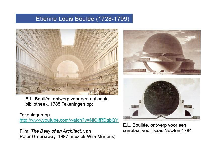 Neoclassicisme 1. Etienne Louis Boulée was een professor en maakte tekeningen van gebouwen en ontwierp zelf ook dingen. Deze zijn wel nooit gebouwd geweest.