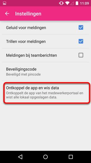 App ontkoppelen (Android) Via het instellingen-menu in de Androi-app is de app te ontkoppelen.