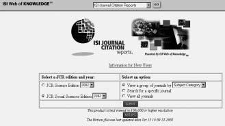 Journal Citation Reports met impactfactoren van tijdschriften beschikbaar op WWW Het Institute for Scientific Information (ISI), de producent van de Citation Indexen, publiceert jaarlijks de Journal