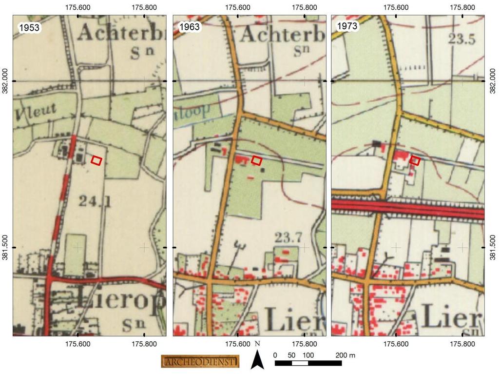 4: Het plangebied op de kaart uit 1900, Bonneblad (bron: www.