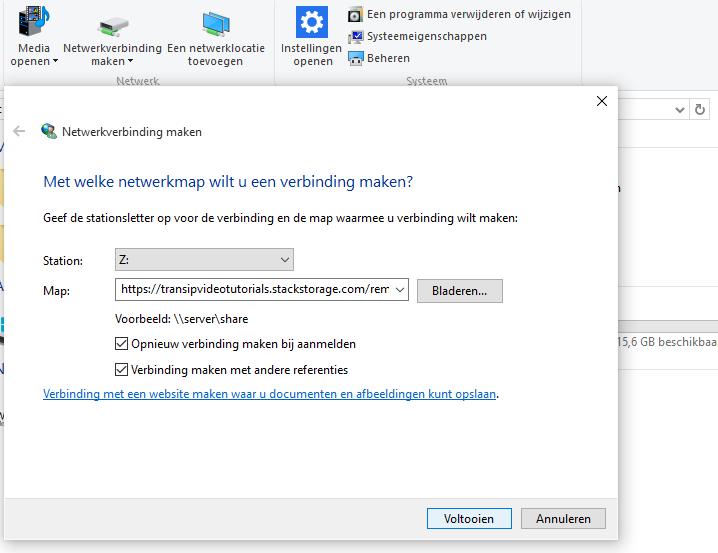 Windows 8 / 10 Open 'Deze computer' ('Computer') en klik bovenaan op 'Voeg netwerkschijf toe' ('Map network drive').