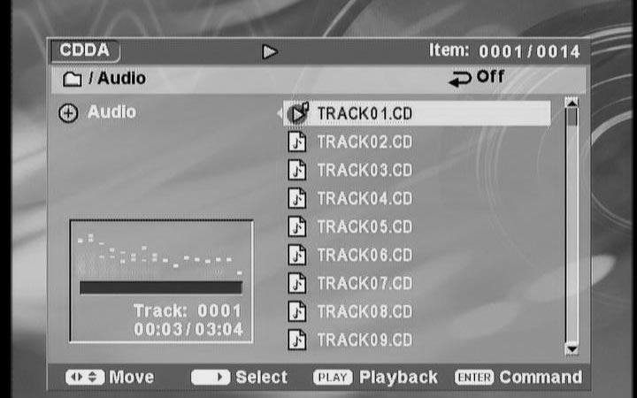 Beeld-, muziek- of DivX-bestanden weergeven Audio-cd's afspelen Met de HDD/DVD-recorder kunt u audio-cd's op CD- R/RW, DVD+R/RW, DVD-R/RW afspelen. 1 Plaats de disk en sluit de lade.
