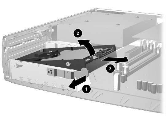 6. Verwijder het voorpaneel en de MultiBay. Zie Voorpaneel en MultiBay verwijderen en terugplaatsen op pagina 2 3 voor meer informatie. 7.