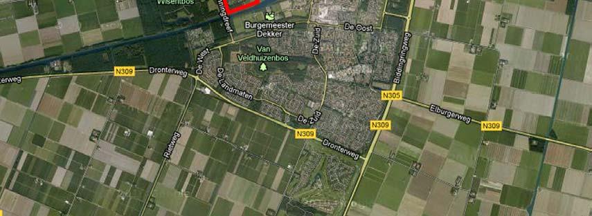 2 Ligging plangebied Het Agripark ligt aan de westkant van Dronten en wordt omgeven door verschillende ruimtelijke functies. Het Agripark wordt aan de westzijde begrensd door de Gildepenningdreef.