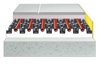 vloeropbouw De dikte van de standaarddekvloer resulteert uit de opbouwhoogte van de verwarmingsbuis plus extra 45 mm afdekvloer.