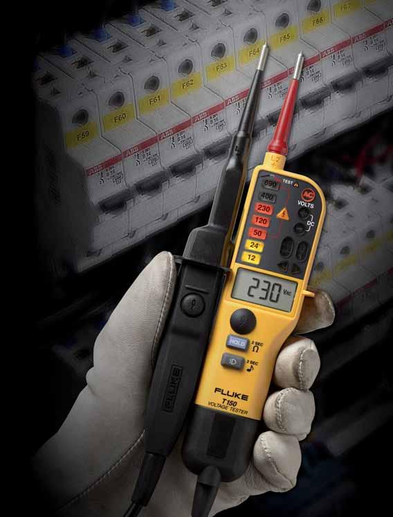 T90/T110/T130/T150 Spannings- en doorbeltesters Robuuste, hoogwaardige testers geven snel testresultaten, op de manier die u het beste uitkomt Alle elektriciens zouden een tweepolige tester moeten