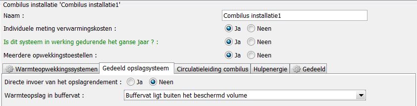 Figuur 151: invoeren van de warmteopwekkingssystemen, project Vandemaelen Vermits er een gemeenschappelijk opslagvat is dient dit ook ingegeven te worden zoals te