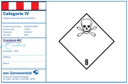 Afvalstoffenkaart 2.1 Vloeibaar chemisch afval Belangrijkste bron Chemische vloeistoffen worden gebruikt in de diverse laboratoria waar onderzoek verricht wordt.