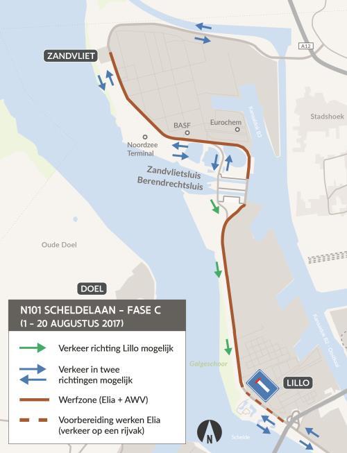 Fase C: 1 20 augustus Elia breekt het wegdek in de rijrichting van Nederland verder op en legt haar hoogspanningskabels onder de rijweg. AWV vernieuwt aansluitend de weginfrastructuur.