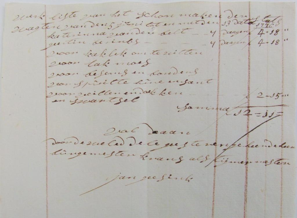 Bruins onder pachtceduul van 1654 Eigenhandig geschreven