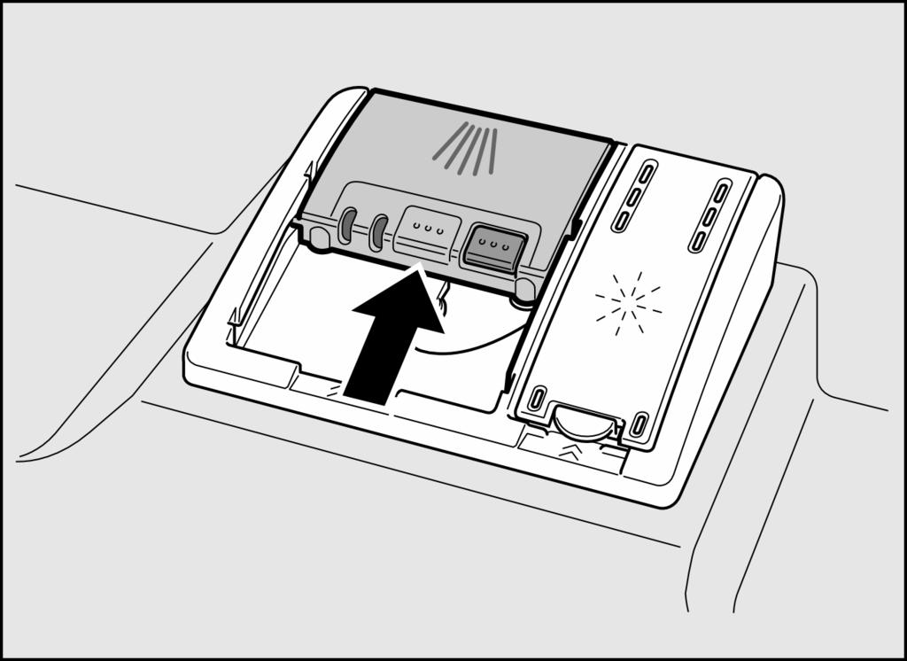 Vul afwasmiddel Tip Afwasmiddelbakje 30 met afwasmiddel vullen (tablet plat neerleggen, niet op zijn kant). Dosering: zie de aanwijzingen van de fabrikant op de verpakking.