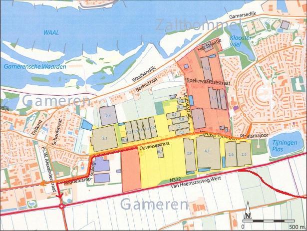 5.5 Intensiveringsgebied Gameren Ook dit gebied wordt grotendeels ontsloten door de Van Heemstraweg. Via de Prins Willem Alexanderstraat en de Middelkampseweg wordt naar de Ouwelsestraat gereden.