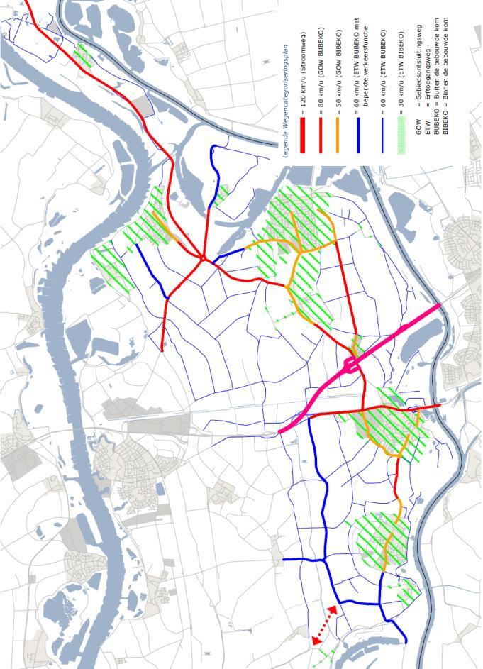 Figuur 1.3: Wegencategorisering gemeente Maasdriel Een belangrijk onderdeel in deze kaart is de toegevoegde en gedachte ontsluiting die de zuidflank van Kerkdriel ontsluit.