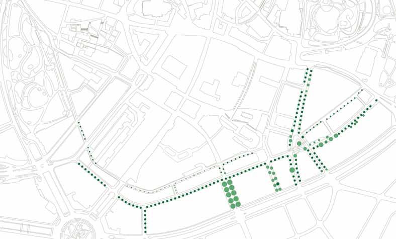 In deze tekeningen is de overgang tussen het centrum van de stad en de singels geleidelijk vormgegeven en zijn ook de ringstraten van bomen voorzien.