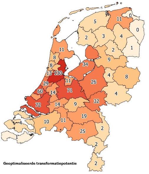 COROP-regio Potentie (# woningen) % van de vraag Utrecht 25.895 26,8% West-Noord-Brabant 25.128 71,6% Zuidoost-Noord-Brabant 23.069 47,5% Noordoost-Noord-Brabant 22.566 53,7% Groot-Rijnmond 22.