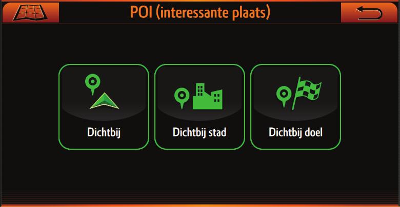 2.2 RIJDEN NAAR-MENU 2.2.1 Zoeken op POI's Druk in het "Navigatie"-menu op de "Rijden naar"-toets en vervolgens op de "POI"-toets. 1 2 3 "POI"-menu Nr.