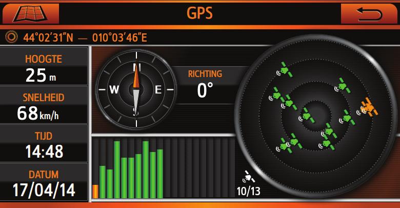2.5 GPS-PAGINA Druk op de kaart op een punt om het scherm te activeren en druk vervolgens op het vakje "Gps-status".