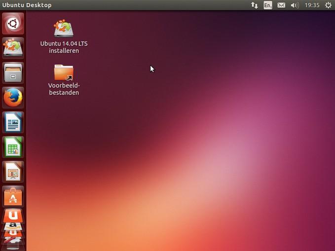 Dia 31: Als u er voor kiest Ubuntu uit te proberen krijgt u een vergelijkbare Ubuntu Unity desktop te zien. Dia 32: Het Ubuntu scherm.