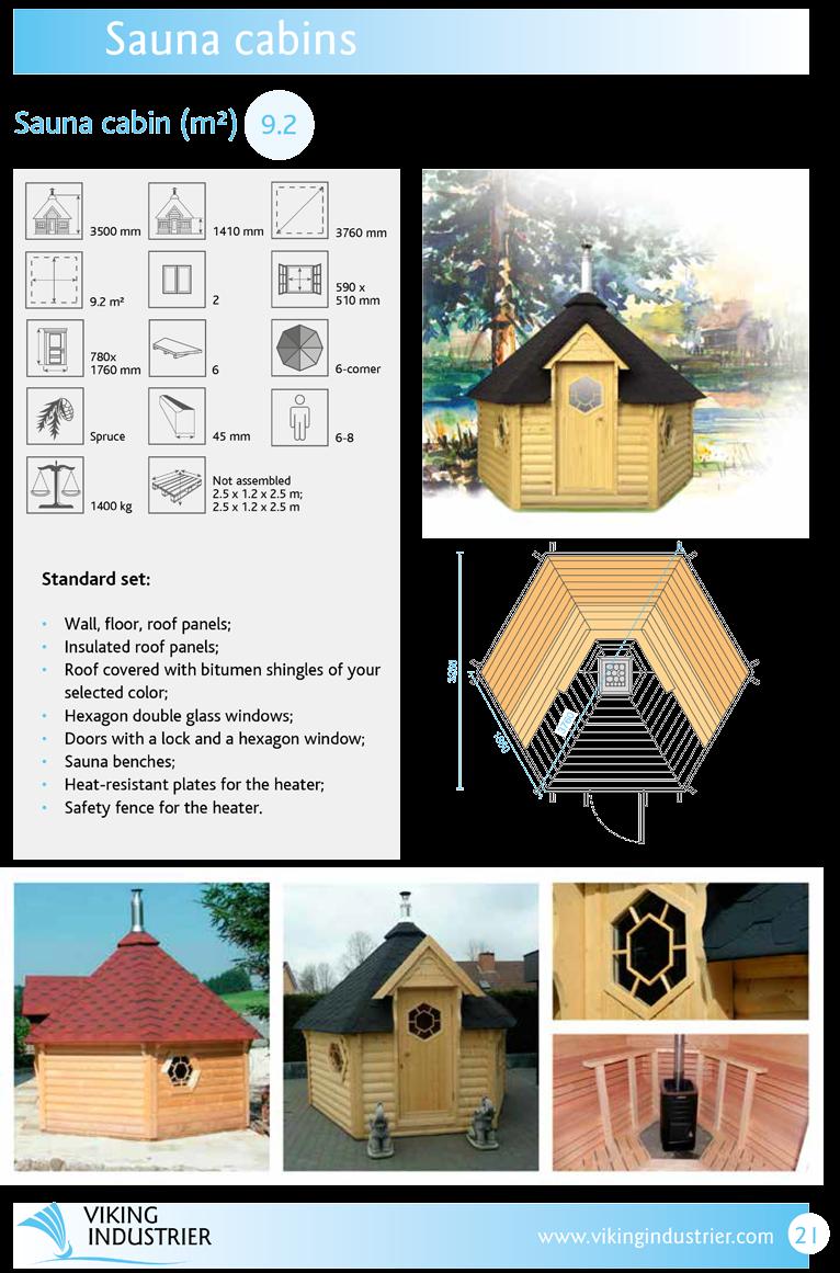 Sauna Cabines Sauna Kota Sauna Cabine (m 2 ) 9.2 3500 mm 1880 mm 4651 mm 9.2 m 2 2 590 x 510 mm 780 x 1760 mm 6 6 45 mm 6-8 1400 kg 2.5 x 1.2 x 2.