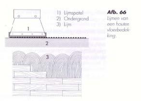 AANBRENGEN VAN DE LIJM Volledige verlijming De lijm wordt op de dekvloer of houten ondervloer aangebracht met een geschikte spatel.