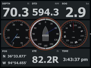 Dashboards Er is een set dashboardstijlen vooraf gedefinieerd voor de weergave van vaartuig-, navigatie- en vissersinformatie.