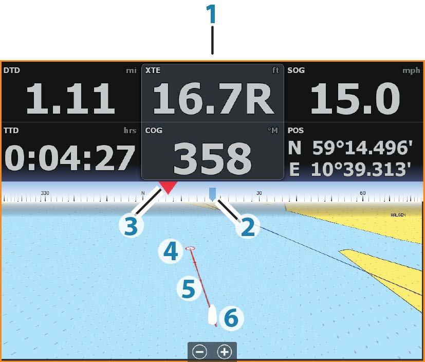 6 Navigeren Met behulp van de navigatiefunctie van het systeem kunt u naar de cursorpositie, een waypoint of langs een eerder opgegeven route navigeren.